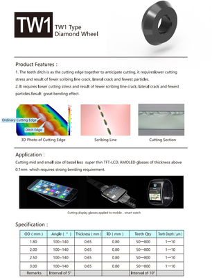 TW1 het Glassnijdenwiel van typediamond scribing wheels TFT LCD AMOLED